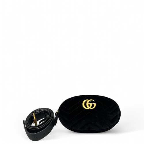 Gucci Chevron GG Marmont Belt Bag Velvet Black