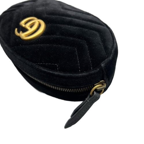 Gucci Chevron GG Marmont Belt Bag Velvet Black
