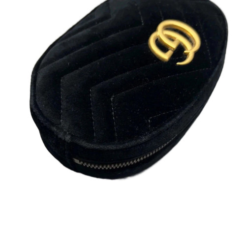 Gucci Chevron GG Marmont Belt Bag Velvet Black
