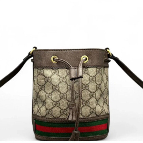 Gucci Web Mini Ophidia Bucket Bag GG Monogram Beige Ebony Khaki