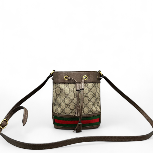 Gucci Web Mini Ophidia Bucket Bag GG Monogram Beige Ebony Khaki