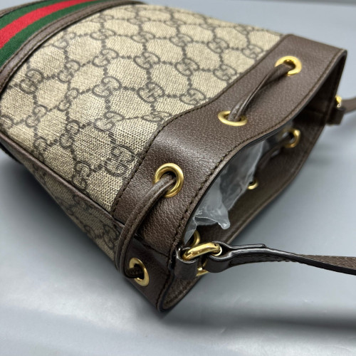 Gucci Web Mini Ophidia Bucket Bag GG Monogram Beige Ebony Khaki