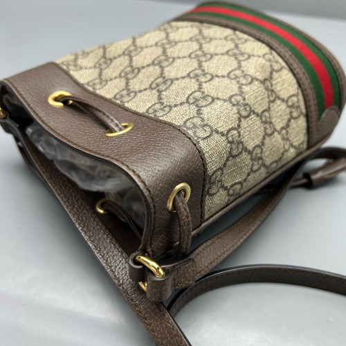 Gucci Web Mini Ophidia Bucket Bag GG Monogram Beige Ebony Khaki