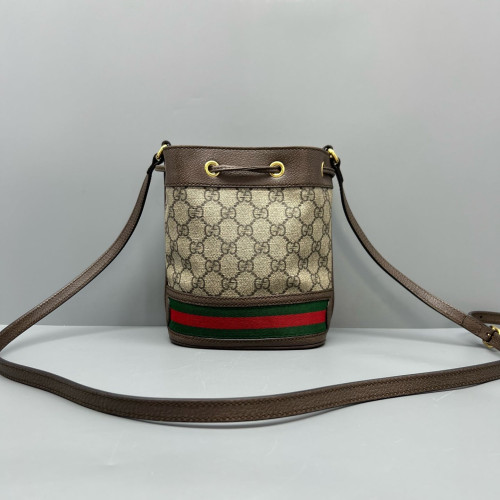 Gucci Web Mini Ophidia Bucket Bag GG Monogram Beige Ebony Khaki