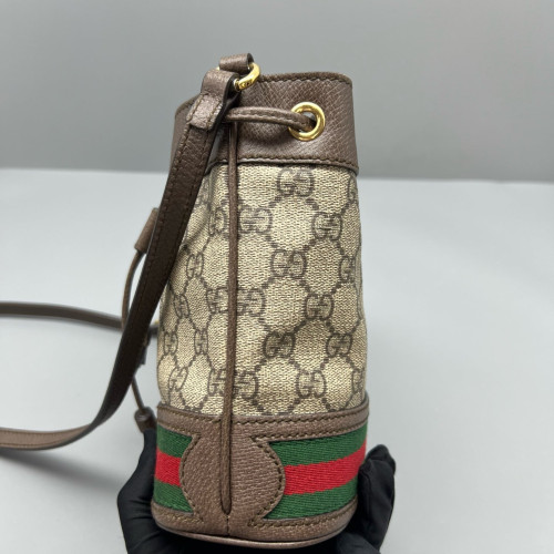 Gucci Web Mini Ophidia Bucket Bag GG Monogram Beige Ebony Khaki