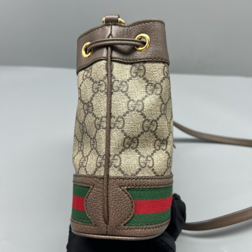 Gucci Web Mini Ophidia Bucket Bag GG Monogram Beige Ebony Khaki