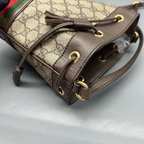 Gucci Web Mini Ophidia Bucket Bag GG Monogram Beige Ebony Khaki