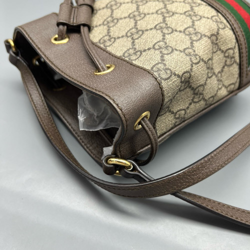 Gucci Web Mini Ophidia Bucket Bag GG Monogram Beige Ebony Khaki