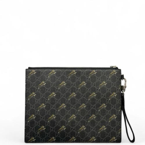 Gucci Print Clutch Coated Canvas Black