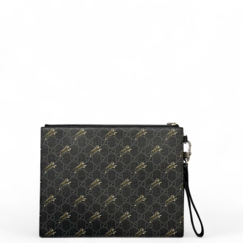Gucci Print Clutch Coated Canvas Black