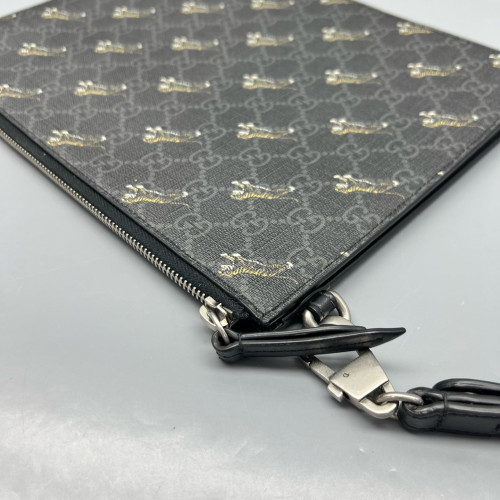 Gucci Print Clutch Coated Canvas Black