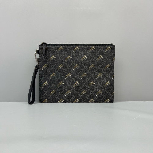 Gucci Print Clutch Coated Canvas Black