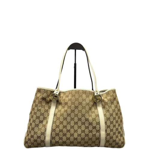 Gucci Tote Bag GG Supreme Monogram Calfskin Brown Ecru