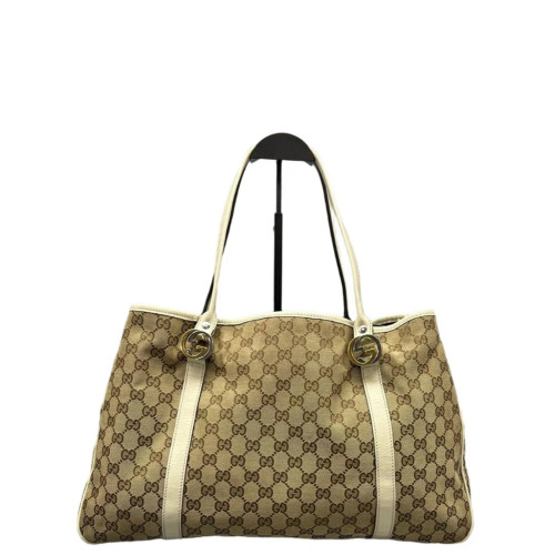 Gucci Tote Bag GG Supreme Monogram Calfskin Brown Ecru