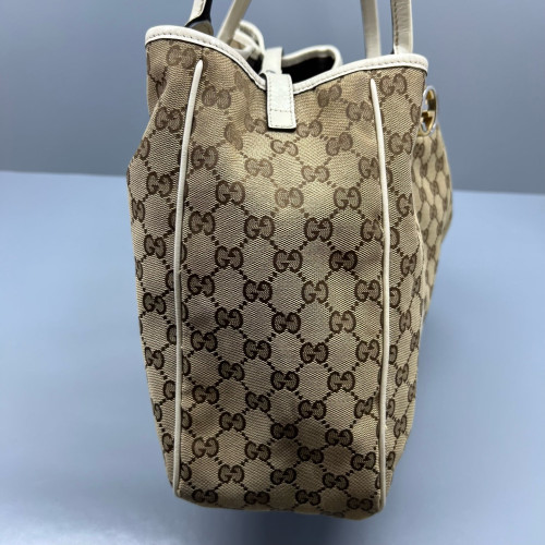 Gucci Tote Bag GG Supreme Monogram Calfskin Brown Ecru