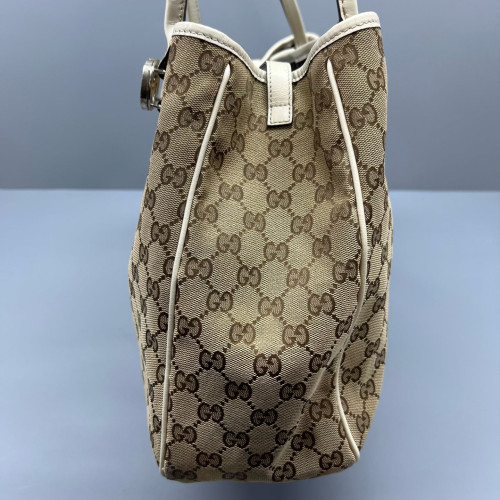 Gucci Tote Bag GG Supreme Monogram Calfskin Brown Ecru