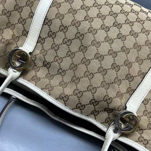 Gucci Tote Bag GG Supreme Monogram Calfskin Brown Ecru
