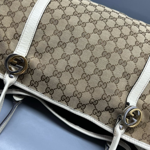 Gucci Tote Bag GG Supreme Monogram Calfskin Brown Ecru