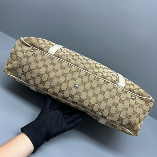 Gucci Tote Bag GG Supreme Monogram Calfskin Brown Ecru