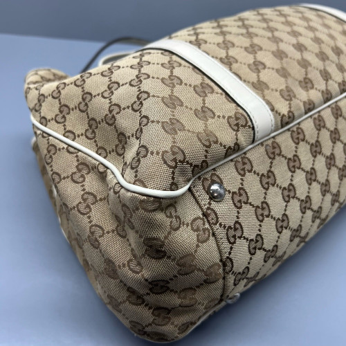 Gucci Tote Bag GG Supreme Monogram Calfskin Brown Ecru