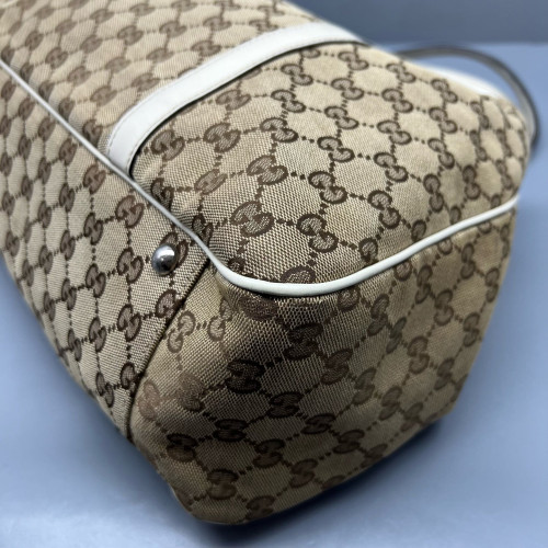 Gucci Tote Bag GG Supreme Monogram Calfskin Brown Ecru