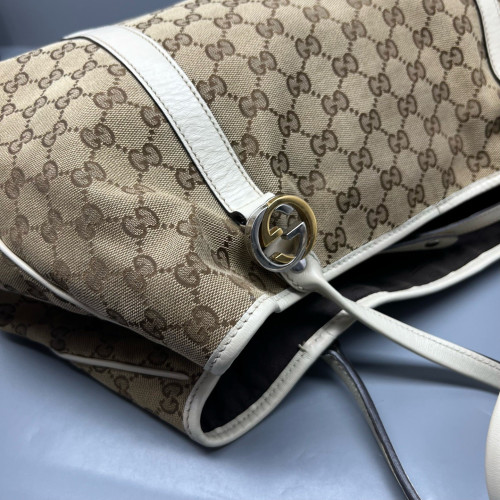 Gucci Tote Bag GG Supreme Monogram Calfskin Brown Ecru