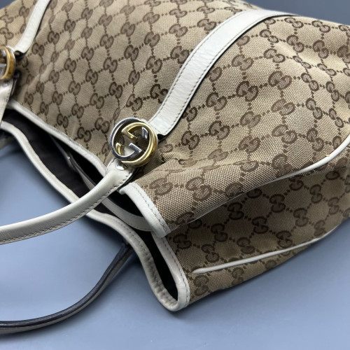Gucci Tote Bag GG Supreme Monogram Calfskin Brown Ecru