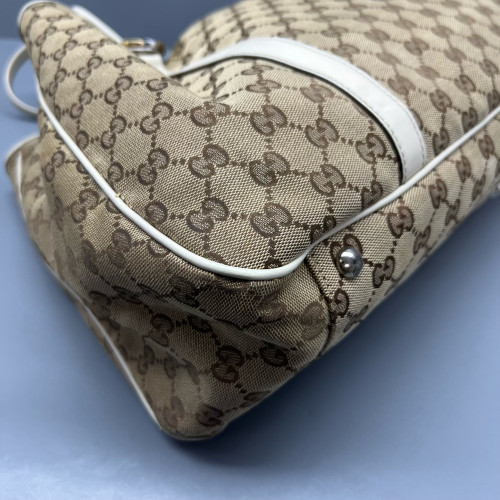 Gucci Tote Bag GG Supreme Monogram Calfskin Brown Ecru