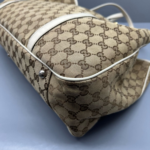 Gucci Tote Bag GG Supreme Monogram Calfskin Brown Ecru