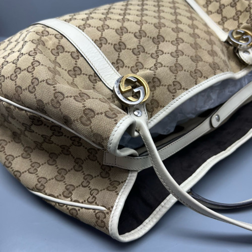 Gucci Tote Bag GG Supreme Monogram Calfskin Brown Ecru