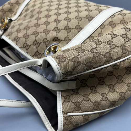 Gucci Tote Bag GG Supreme Monogram Calfskin Brown Ecru