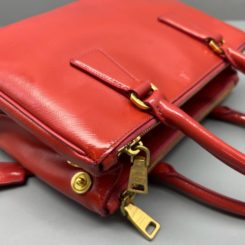 Prada Small Galleria Double Zip Tote Patent Calfskin Red Prada Small Galleria Double Zip Tote Patent Calfskin Red