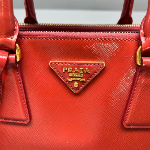 Prada Small Galleria Double Zip Tote Patent Calfskin Red Prada Small Galleria Double Zip Tote Patent Calfskin Red