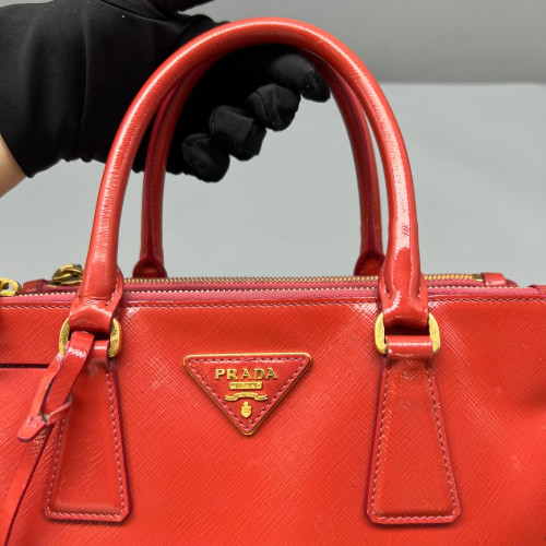 Prada Small Galleria Double Zip Tote Patent Calfskin Red Prada Small Galleria Double Zip Tote Patent Calfskin Red