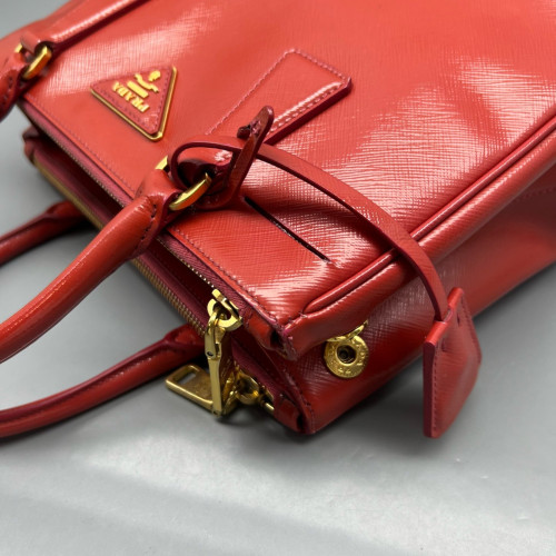 Prada Small Galleria Double Zip Tote Patent Calfskin Red Prada Small Galleria Double Zip Tote Patent Calfskin Red