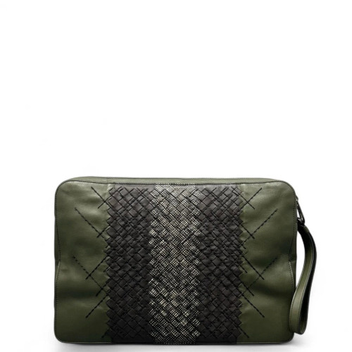 Bottega Veneta Clutch Nappa Lambskin Intrecciato Nappa Green Black Beige