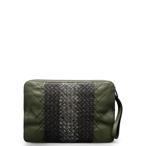 Bottega Veneta Clutch Nappa Lambskin Intrecciato Nappa Green Black Beige