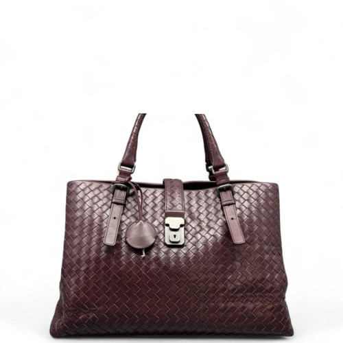 Bottega Veneta Large Roma Tote Bag Lambskin Intrecciato Nappa Burgundy