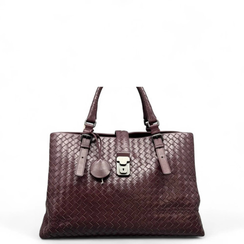 Bottega Veneta Large Roma Tote Bag Lambskin Intrecciato Nappa Burgundy