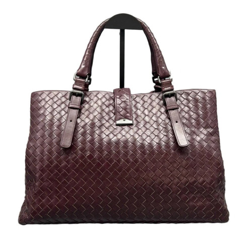 Bottega Veneta Large Roma Tote Bag Lambskin Intrecciato Nappa Burgundy
