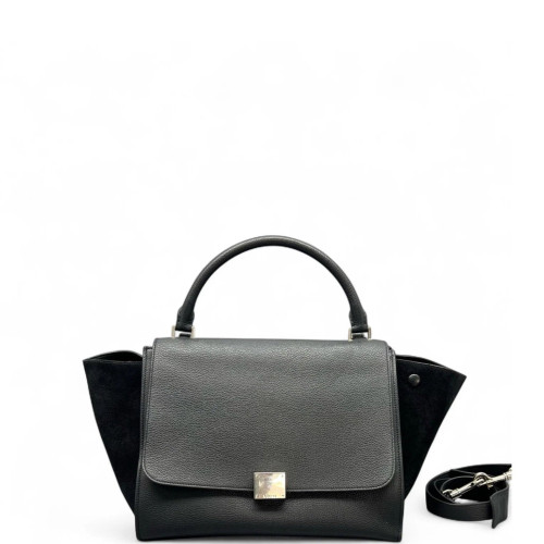 Celine Medium Trapeze Grained Calfskin Suede Black