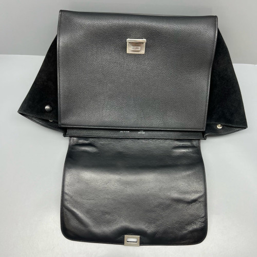 Celine Medium Trapeze Grained Calfskin Suede Black