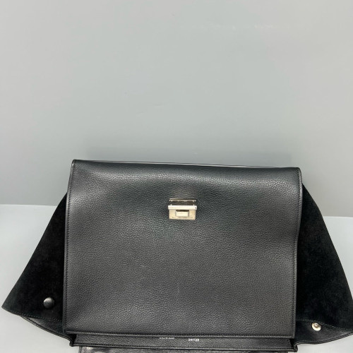 Celine Medium Trapeze Grained Calfskin Suede Black
