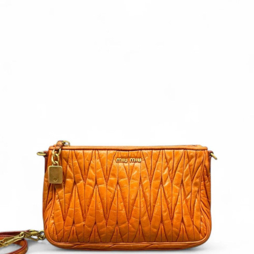 Miu Miu Shoulder Bag Crumpled Lambskin Orange