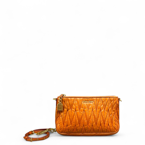 Miu Miu Shoulder Bag Crumpled Lambskin Orange
