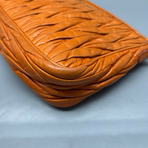 Miu Miu Shoulder Bag Crumpled Lambskin Orange
