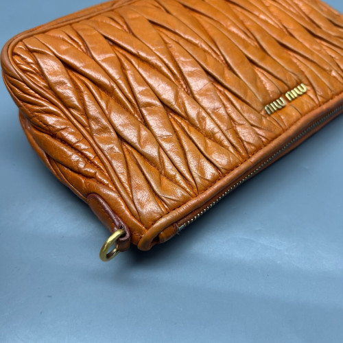 Miu Miu Shoulder Bag Crumpled Lambskin Orange