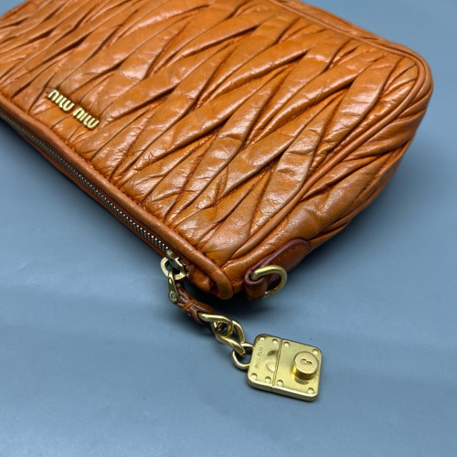 Miu Miu Shoulder Bag Crumpled Lambskin Orange