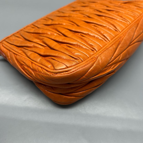 Miu Miu Shoulder Bag Crumpled Lambskin Orange