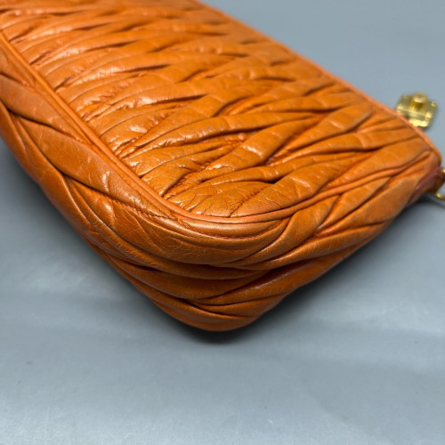 Miu Miu Shoulder Bag Crumpled Lambskin Orange